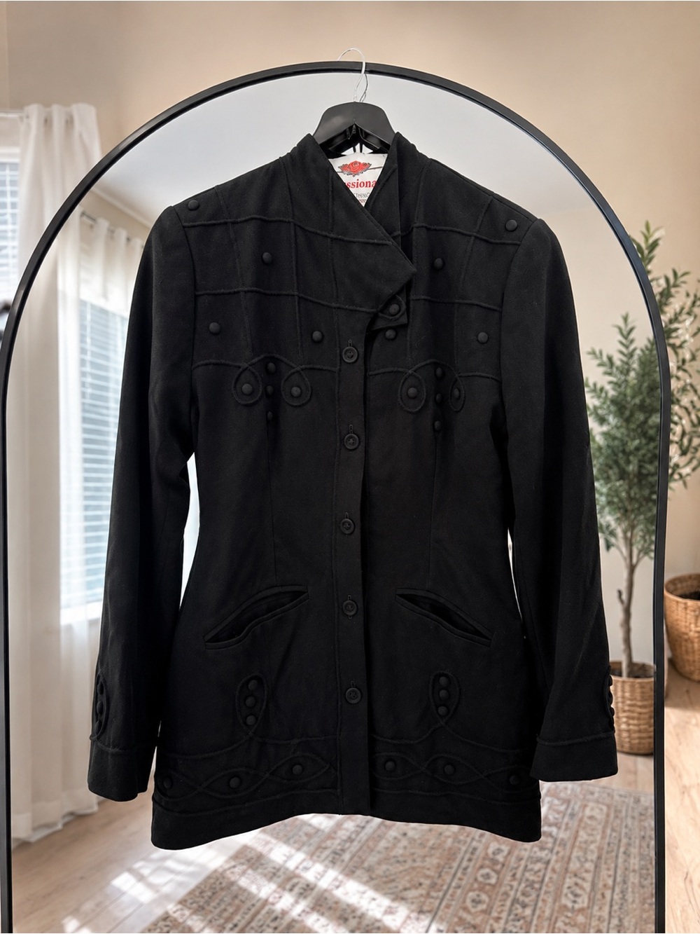 Black Embroidered Trench Coat - Women's Tailored Jacket